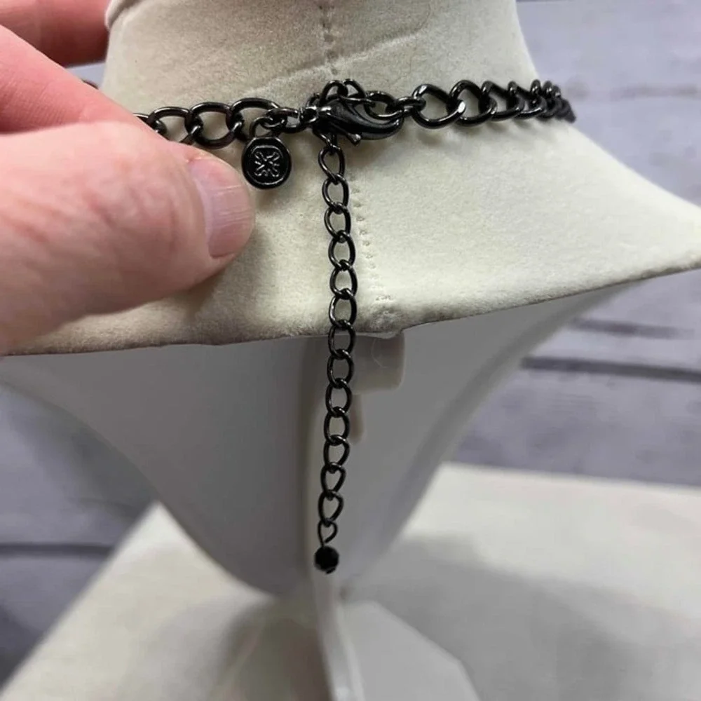 Simply Vera Wang Black Crystal‎ Beaded Cluster Bib Necklace 12 Inches